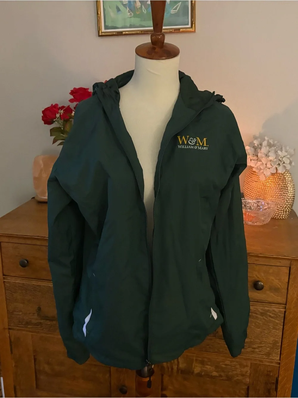 William and Mary Women's Dark Green Hooded Jacket Rain Tribe College Medium